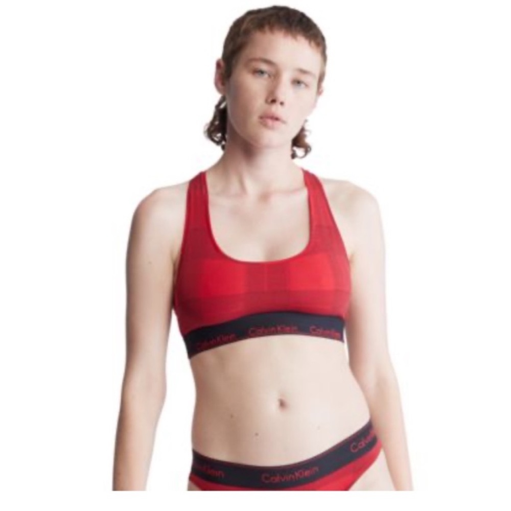 NWT Calvin Klein Women's Modern Plaid Unlined Cotton Sports Bra/Bralette